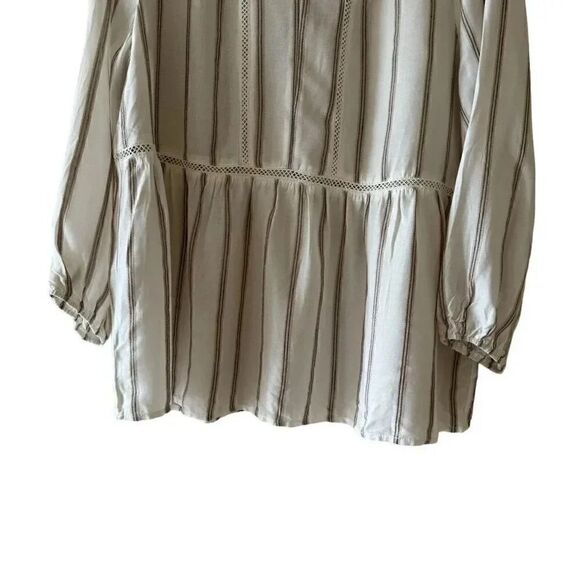 NWT Fever 3/4 Sleeve Blouse, Tan/Ivory Stripes Lace Bohemian Gypsy Sz M #1842 - Picture 5 of 11